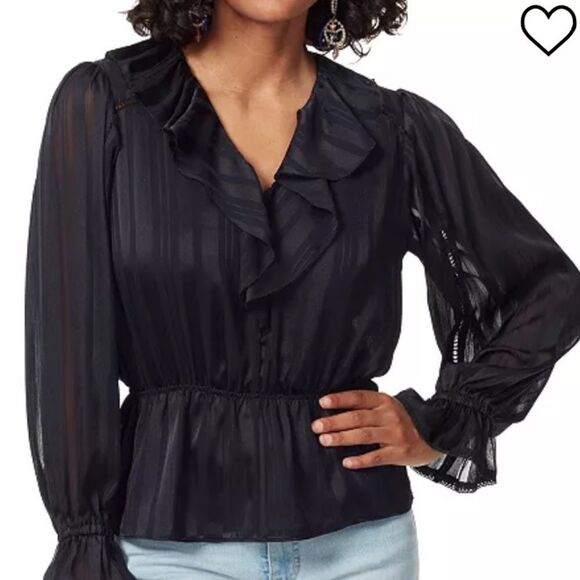 SAM EDELMAN WOMEN’S VERMONT RUFFLED COLLAR PEPLUM BLOUSE IN BLACK SIZE SMALL NWT - Picture 2 of 5